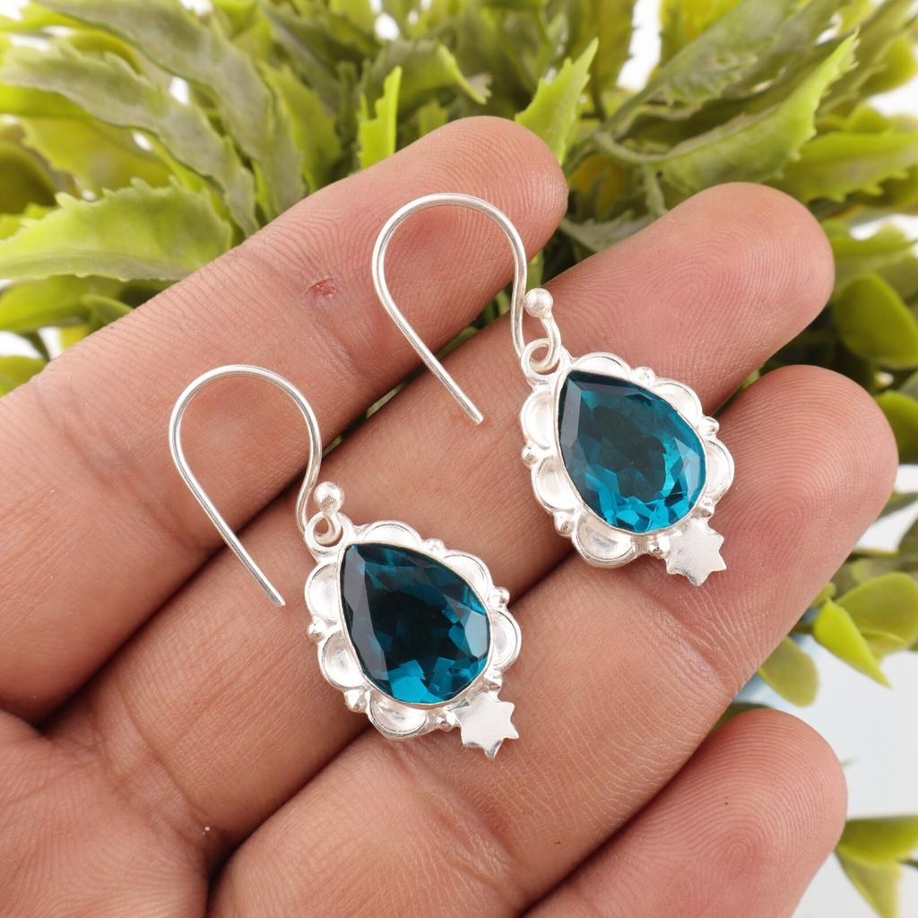 Faceted Apatite Gemstone Earrings 925 Sterling Silver Handmade Jewelry For Gift EE-163-13