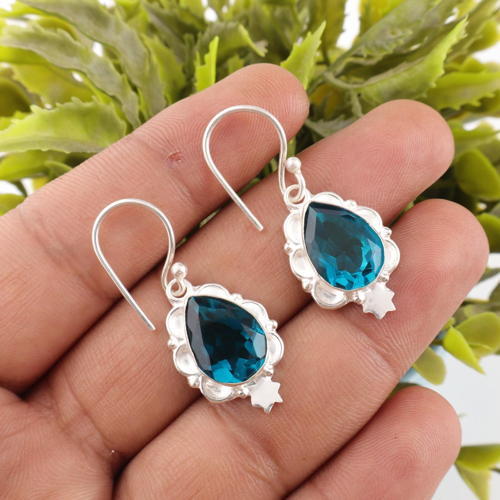 

Faceted Apatite Gemstone Earrings 925 Sterling Silver Handmade Jewelry For Gift EE-163-13