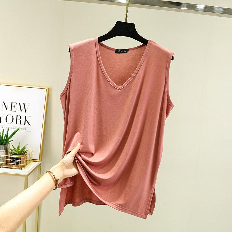 Women's Sleeveless V-Neck Loose Modal Vest – Summer Plus Size Camisole Slimming Top