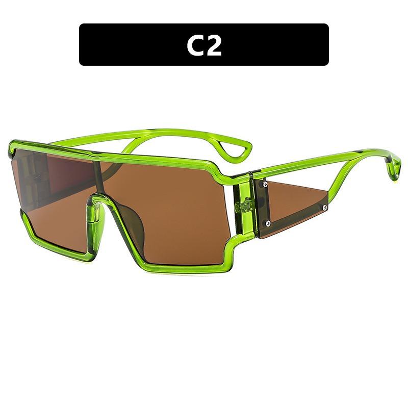 1PC Plastic Square Conjoined Sunglasses for Men with Hollowed Out Avant-garde Fashion Street Pography Futuristic Feel