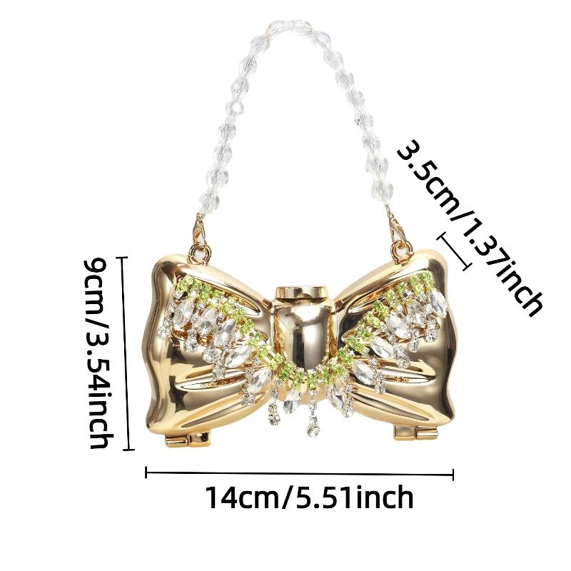 Luxury Fashion Metal Mini Handbag With Bow Clasp Playful Acrylic Bow Design With Shimmering European-Style Chain Crossbody Bag