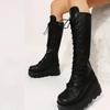 Men Women Formal Boots LaceUp RoundToe New Black Doratasia Gothic Fashion Round Toe Side Zipper Lace Mid Calf Ins Christmas Street Party Shoes Woman