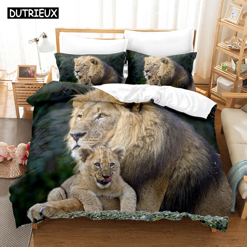 3D Lví Povlečení Sady Přikrývka Set s Povlakem na Polštář Twin Full Queen King Ložní Prádlo