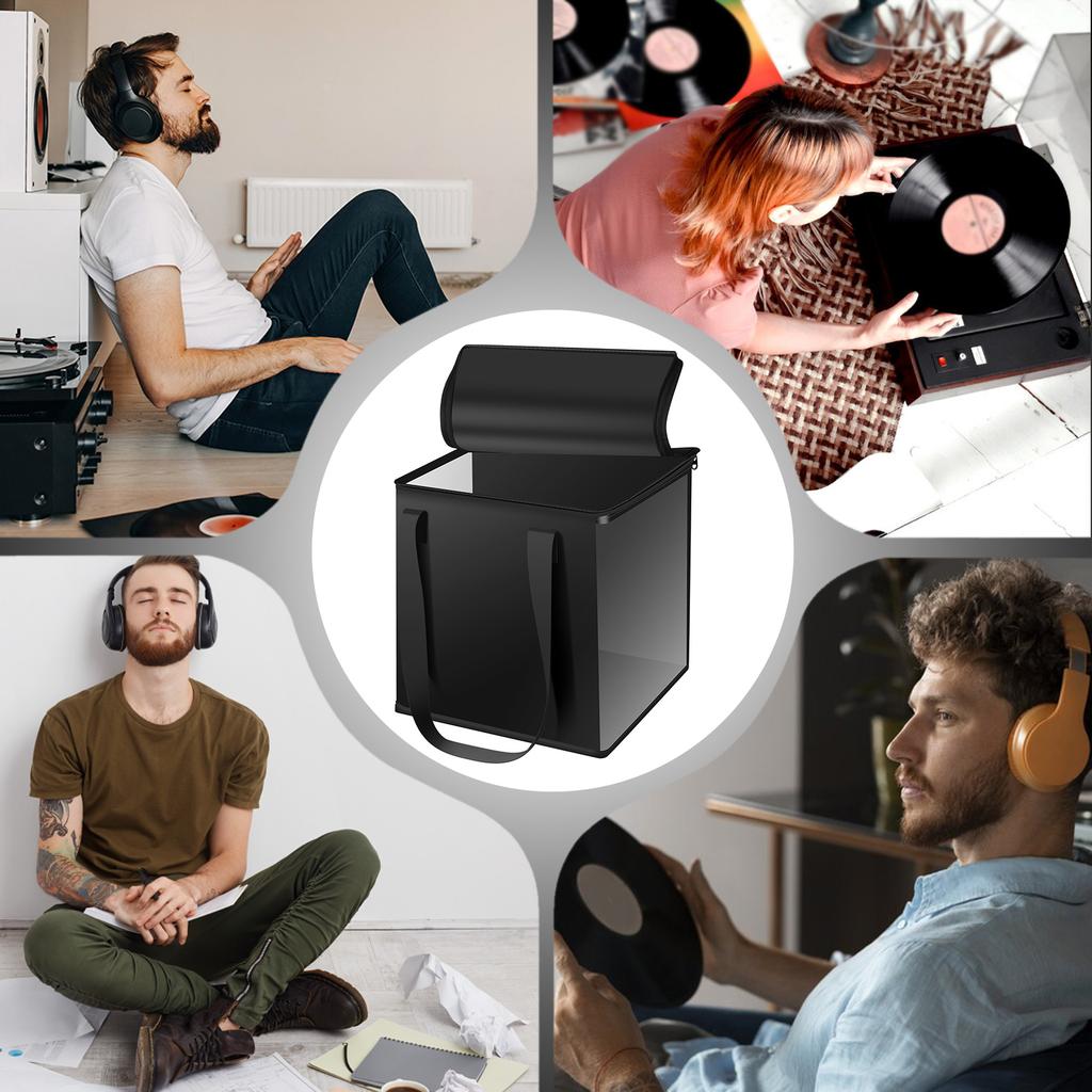 Clear Vinyl Record Carrying Bag with Handle and Lid Large Capacity Record Album Holder Holds up to 50 Vinyl Album for Collection