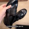 Leather retro rivet belt buckle loafers munk shoes thick heel round head small leather shoes women's autumn and winter deep mouth single shoes