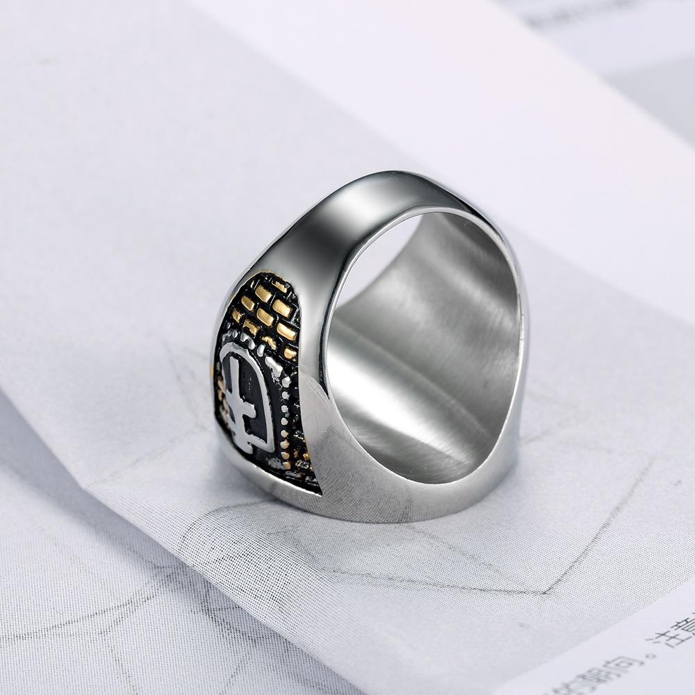 Mens Gold Red Cross Ring Titanium Steel Vintage Gothic Cross Finger Ring for Men