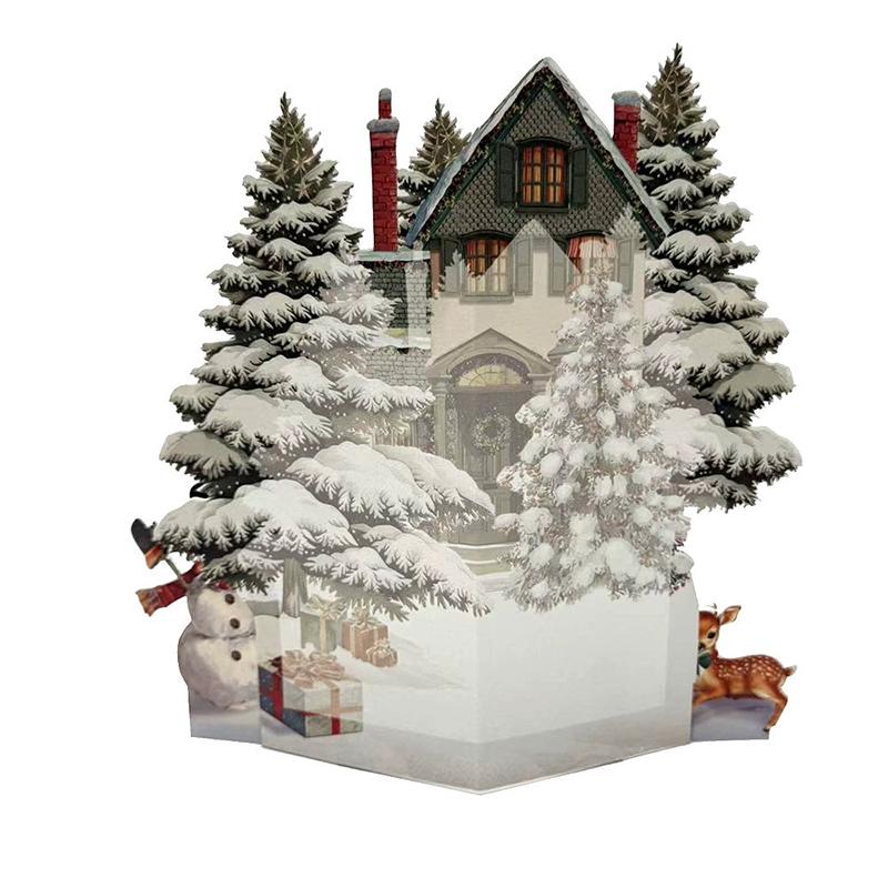 3D vánoční přání Scéna Noci před Vánocemi se Santou, soby, zasněženou vesnicí a měsíčním nebem Slavnostní sváteční přání F