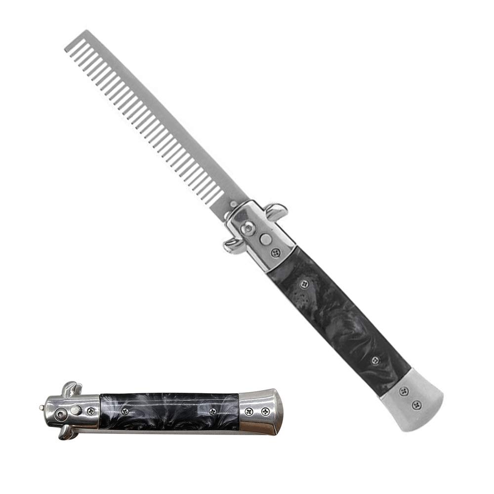 Portable Stainless Steel Folding Comb with Automatic Mini Scalp Hair Comb for Men Compact, Switch, Size, Coarse-Toothed Comb, (Color Black)