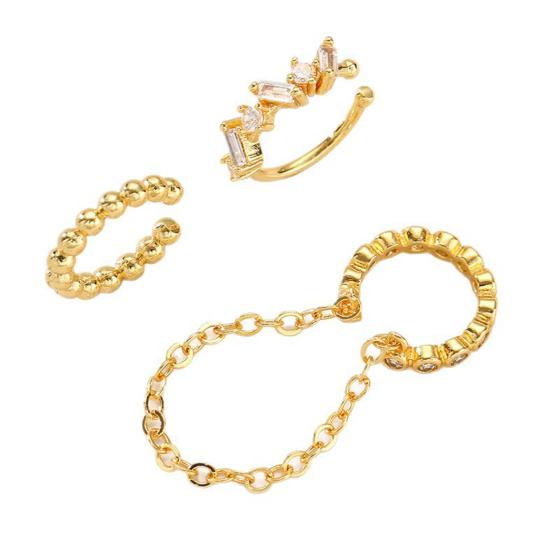 Yousheng 3Pcs Ear Cuffs for Women, Thin Chain Hanging Ear Bone Clips, Non-Pierced Ear Cuffs with Cubic Zirconia for Commuting Dating Party Travel
