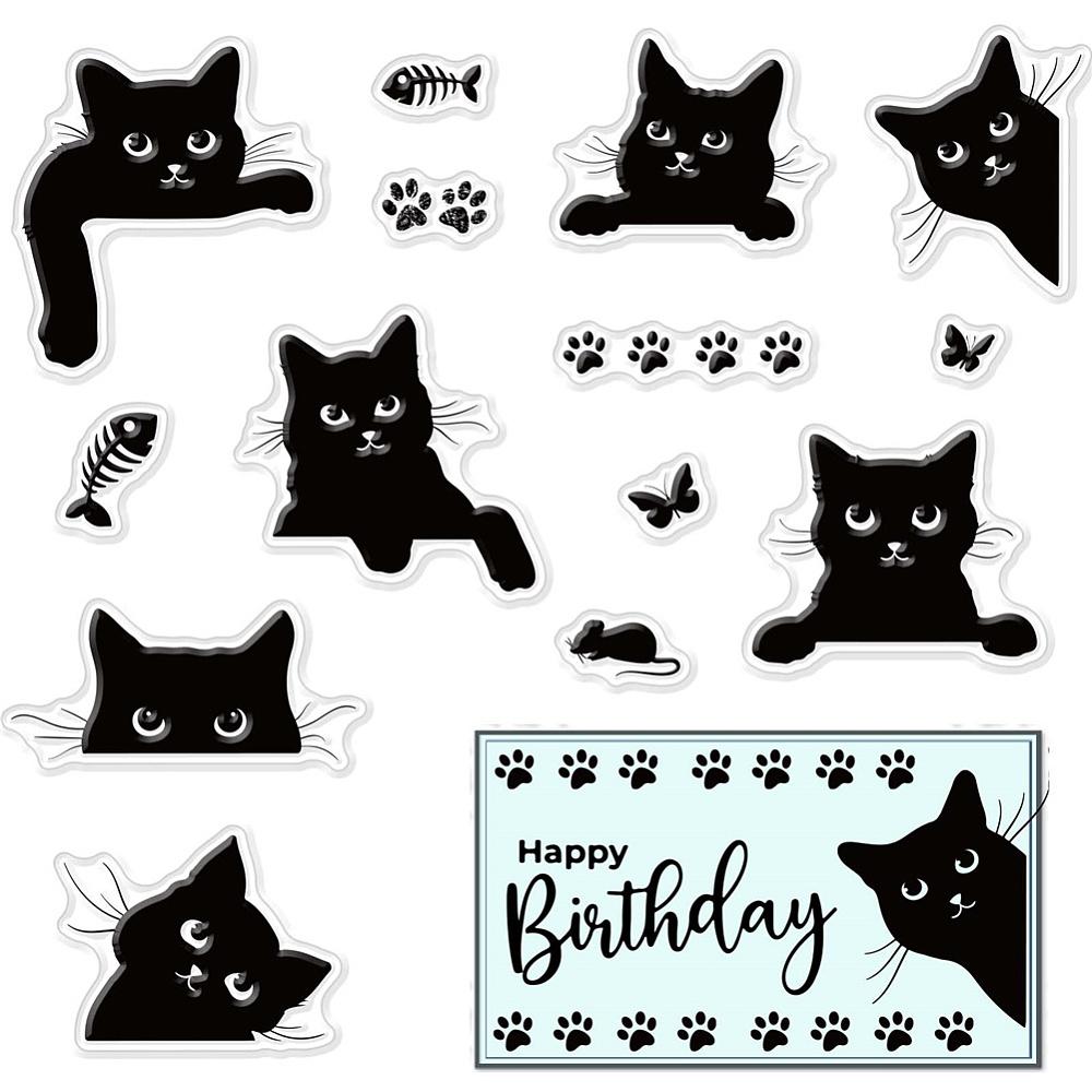 PVC Plastic Stamps for DIY Scrapbooking Photo Album Decorative Cards Making Stamp Sheets Cat Pattern 16x11x0.3cm