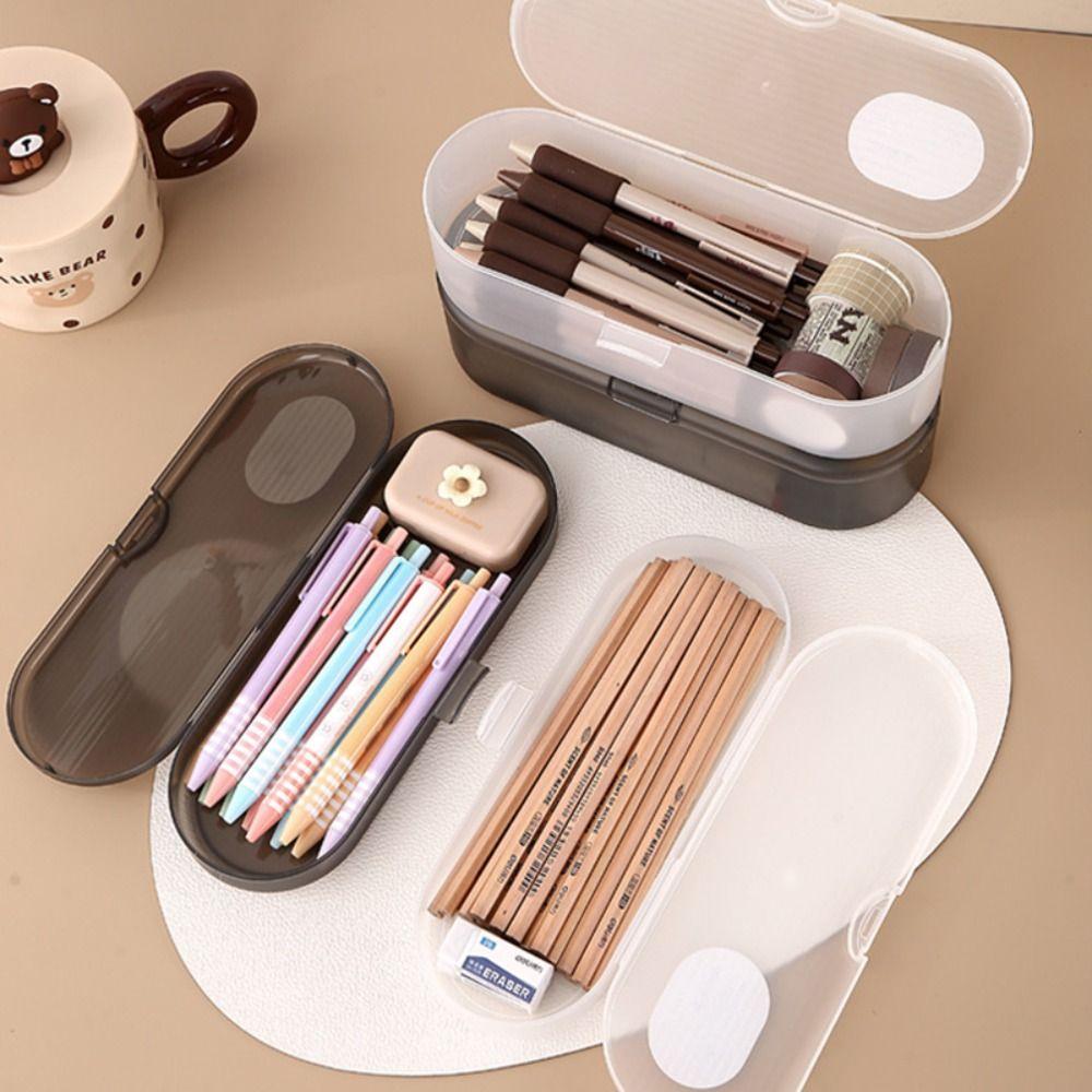 Simple Plastic Storage Box Transparent Stackable Pencil Case Large-capacity Stationery Storage Box Students