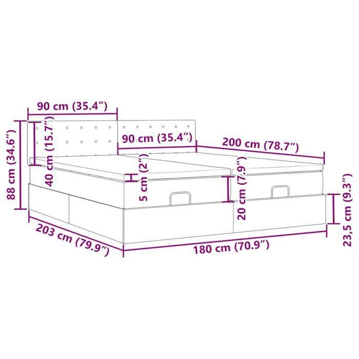 VidaXL Ottoman Bed Frame with Mattress Black 180x200cm Velvet 3312961