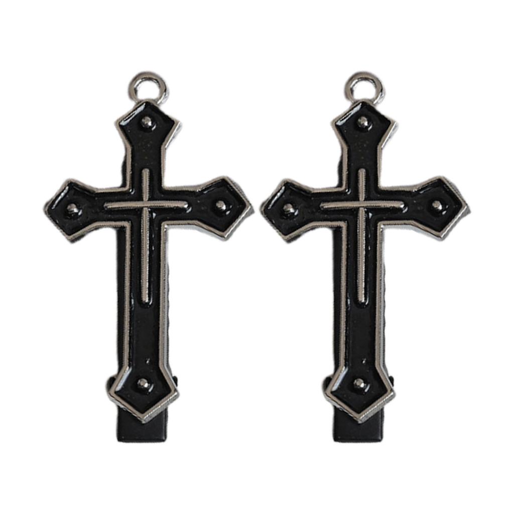 Metal Cross Hair Clip Dark Balletcore Cross Dark Flat Clip Halloween Hairpin Dark Elegant Hair Clip for Bunches