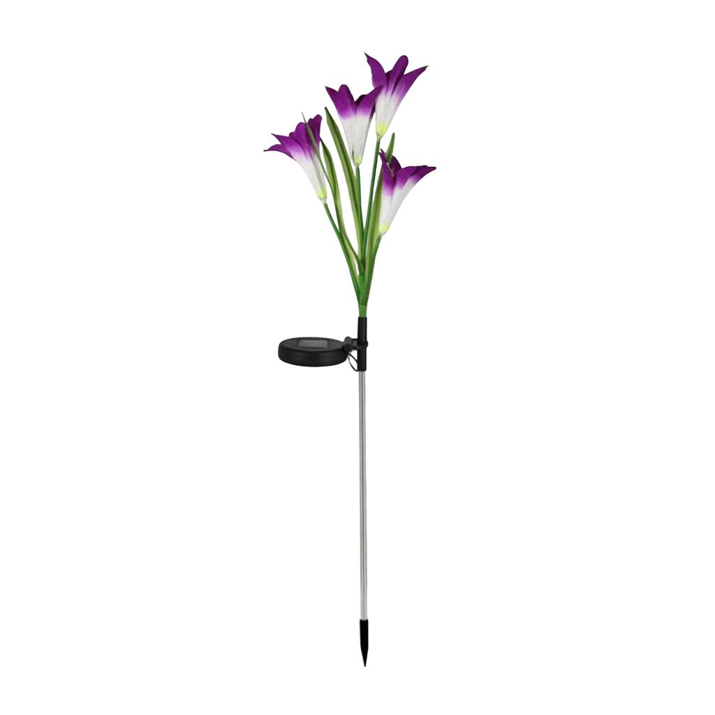 Solar Powered Outdoor Garden Light with Artificial Lily Flower Design for Yard Patio Pathway Decoration with Stake Mount