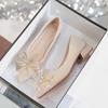 Thick Heel Main Wedding Shoes Bridal Shoes 2025 Pregnant Women Are Not Tired Feet Crystal Shoes Women's Banquet Daily Bow Shoes