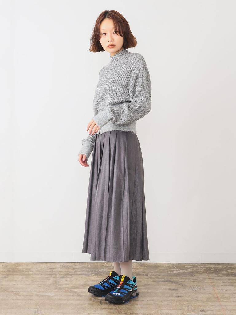 Ray Beams Women's Melange Rib High Neck Long Sleeve Knit Sweater, Gray Free