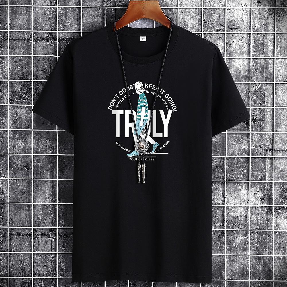 

7 цветов Мужская модная футболка с короткими рукавами из чистого хлопка 6XL чёрный