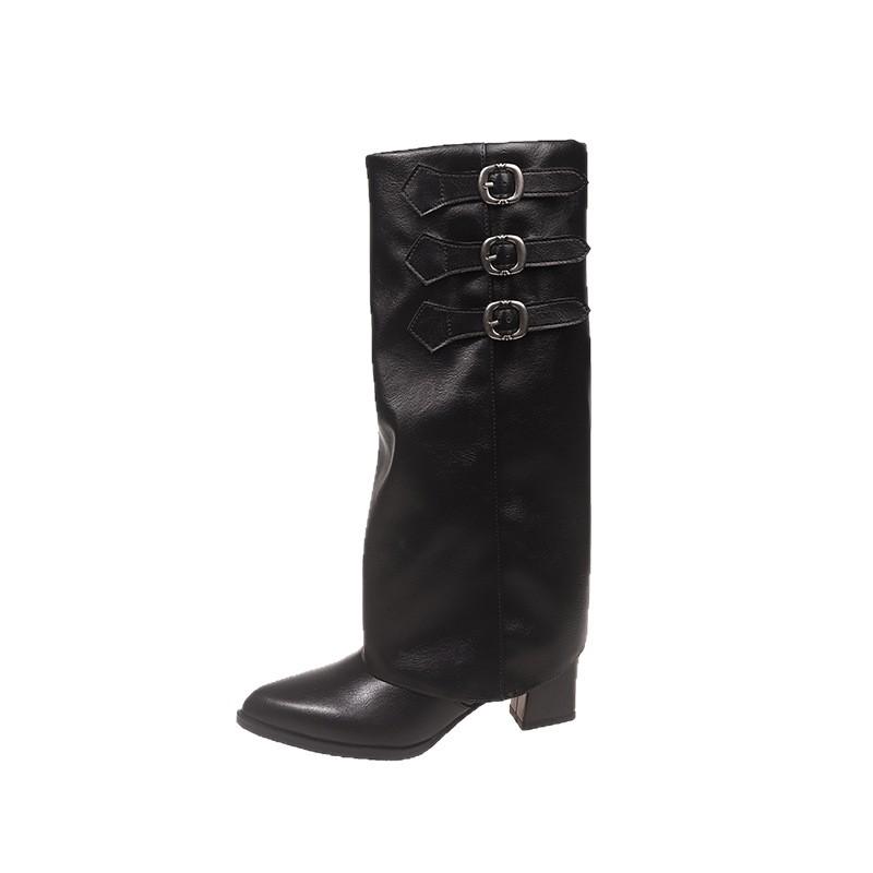 European and American Pointed Thick Heel Thin Inner Heightening Sleeve Martin Boots 2025 Autumn and Winter Spice Girl Fried Street Crowe Knight Boots