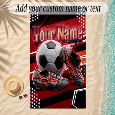 Soccer Theme Soft Beach Towel Personalized Custom Name Text Towel Portable for Beach Pool Travel