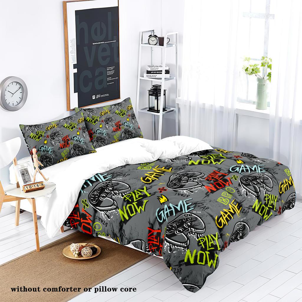 3-piece Down Duvet Cover Set with Game Controller Pattern Digital Printing (1 Duvet Cover+2 Pillowcases, No Core) Bedding Set