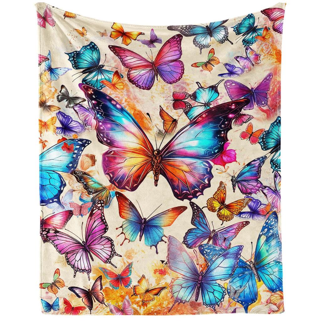Purple Butterfly Flannel Blanket Watercolor Pattern Blanket Home Office Nap Blanket Air Conditioning Blanket