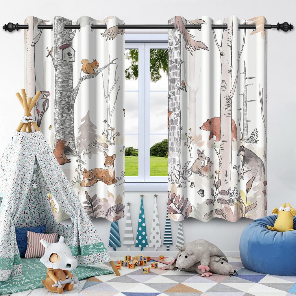 Watercolor Dinosaur Pattern Curtains Cute Animal Printed Curtains For Kids Bedroom Fun Decor Top Grommet Blackout Window Drapes