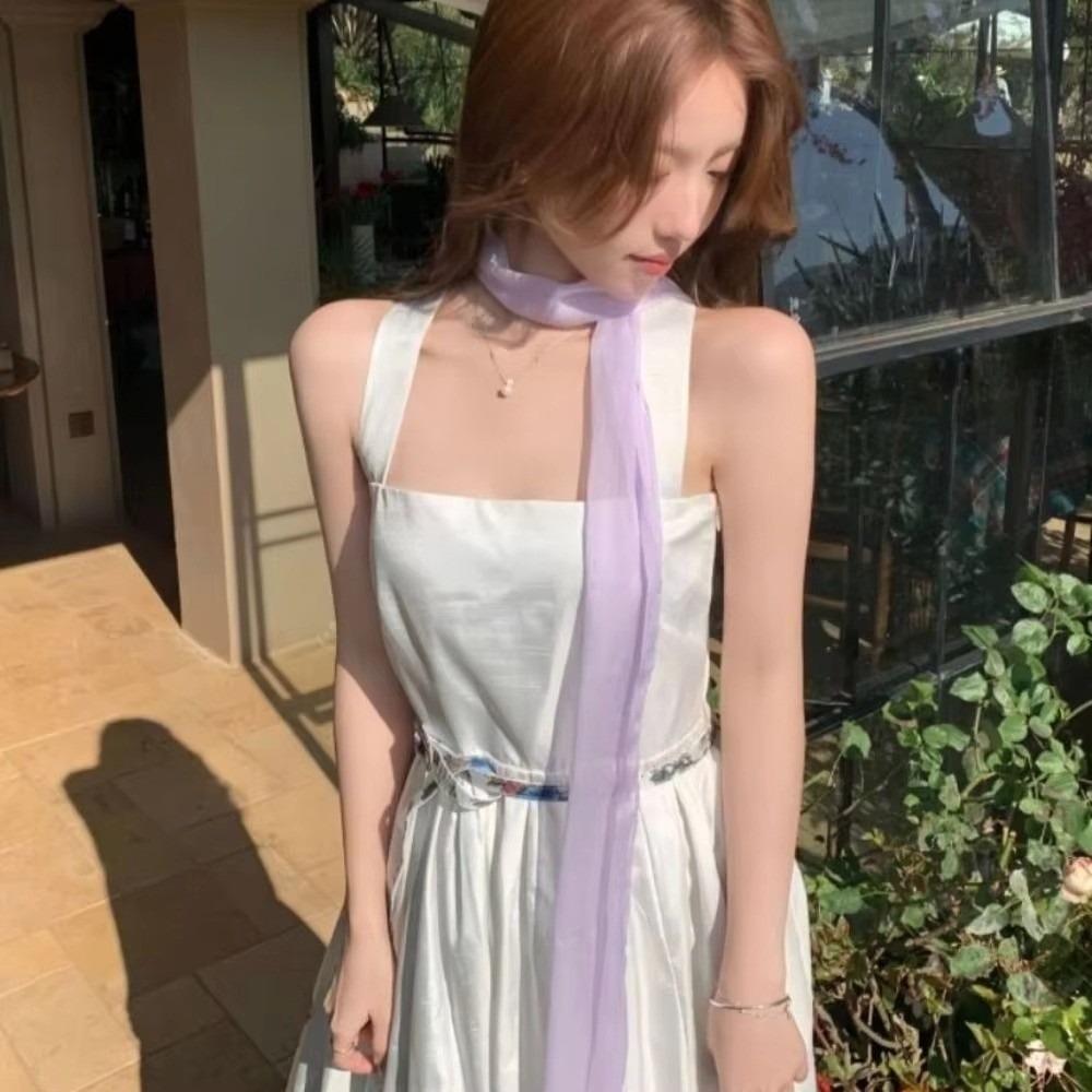 Thin Long Silk Scarf Soft Ribbon Neckerchief Elegant Ribbon Scarf For Women