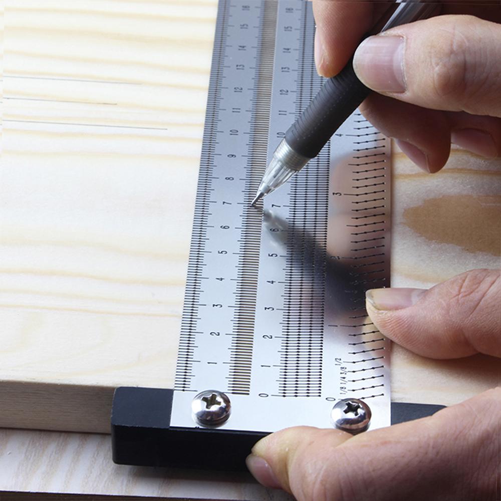High Precision Metric 300mm Hole Ruler T Type Woodwork Scribbling Marking Stainless Line Gauge Carpenter Measuring Tool