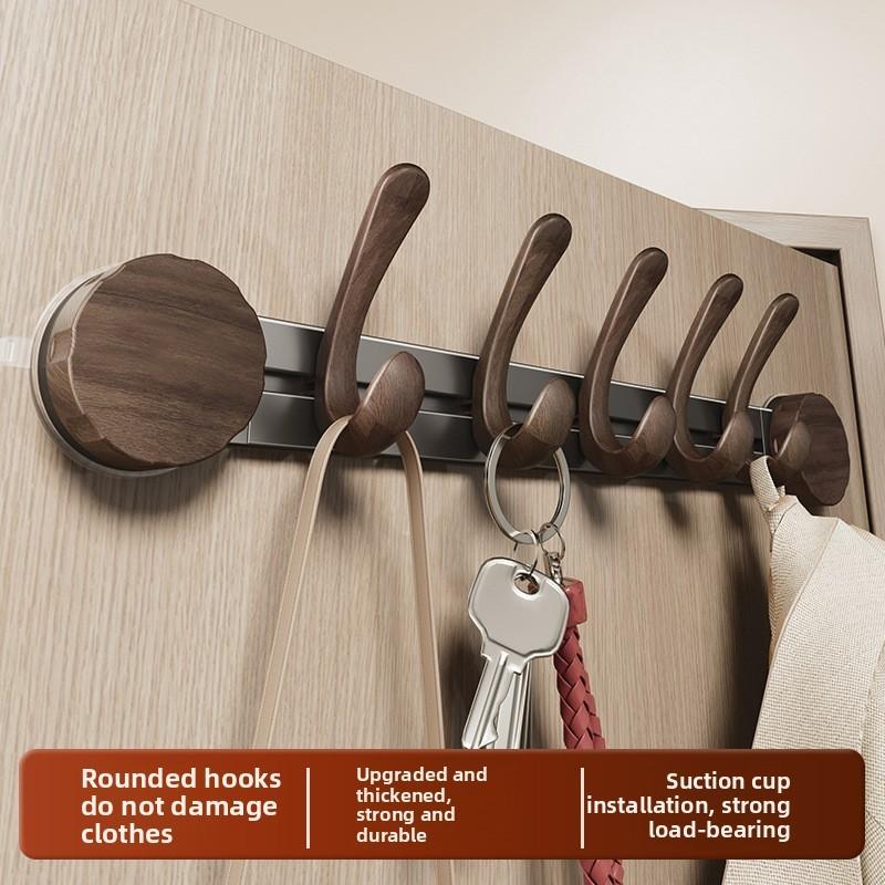Walnut Grain Suction Cup Wall Hook Organizer For Home Storage