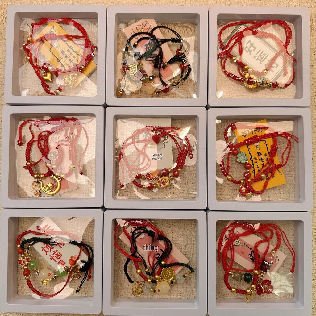 New Year Wealth God Adjustable Red Rope Bracelet - Chinese Style Student Hand Ornament