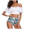 Zweiteiliges Badeanzug-Oberteil für Damen mit Rüschen und hoch tailliertem Bikini-Set