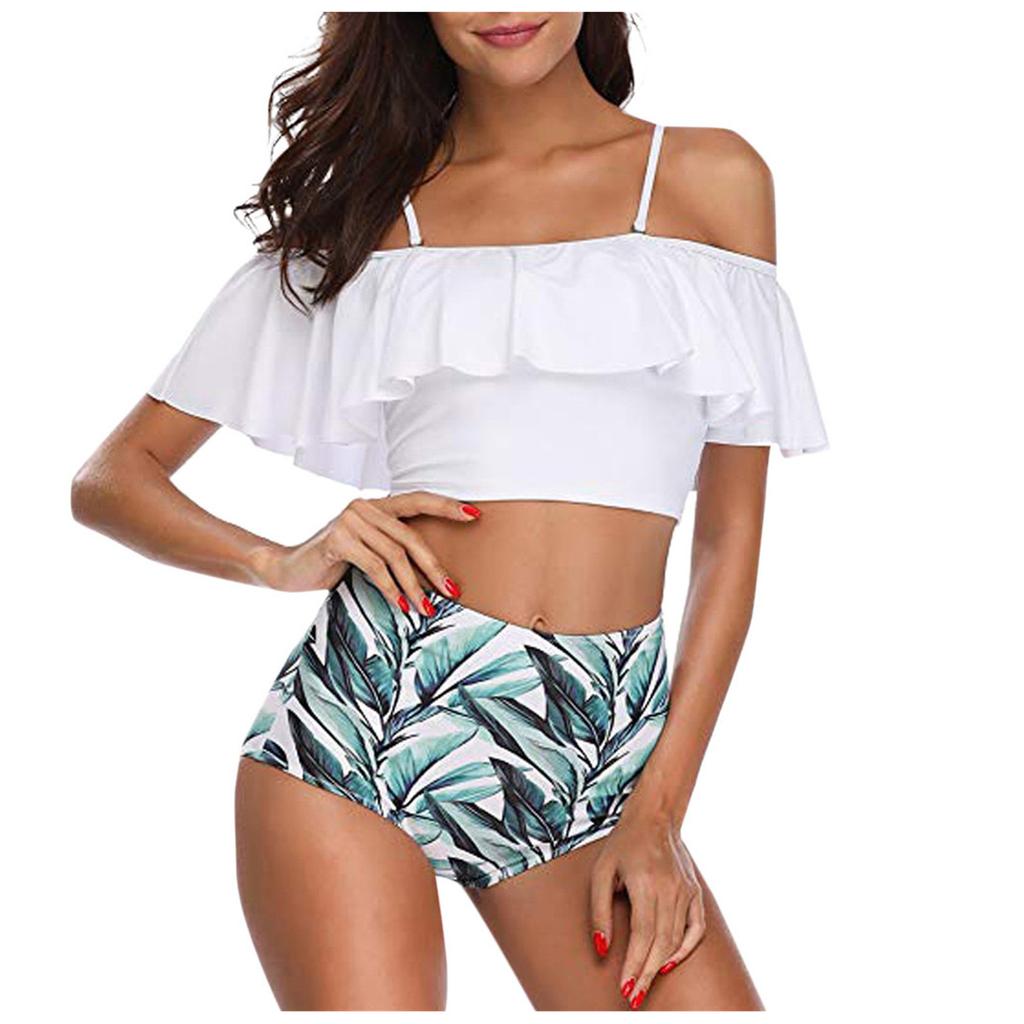 Zweiteiliges Badeanzug-Oberteil für Damen mit Rüschen und hoch tailliertem Bikini-Set
