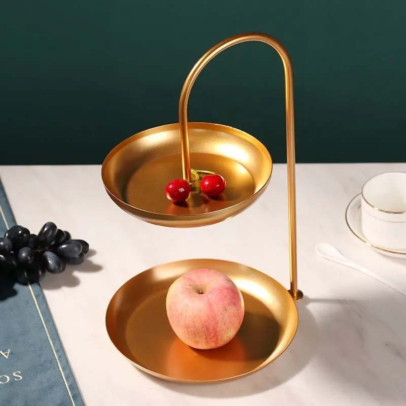 Nordic Light Luxury Iron Fruit Double Layer Plate Candy Shelf Rack Living Room Snack Fruit Tray Simple Multi-function Snack Organizer Basket