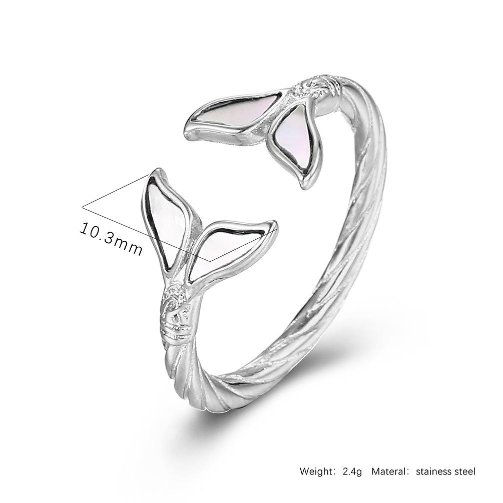 Dámské svatební šperky Luxusní rybí ocas Shell Design Dámský prsten z titanové oceli Elegantní zlatý stříbrný prsten pro dívky