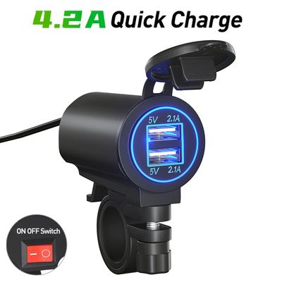 Motorcycle Dual USB Charger Waterproof Cell 4.2A Quick Charger Autocycle USB Socket With Voltmeter Accessories Dual Aperture