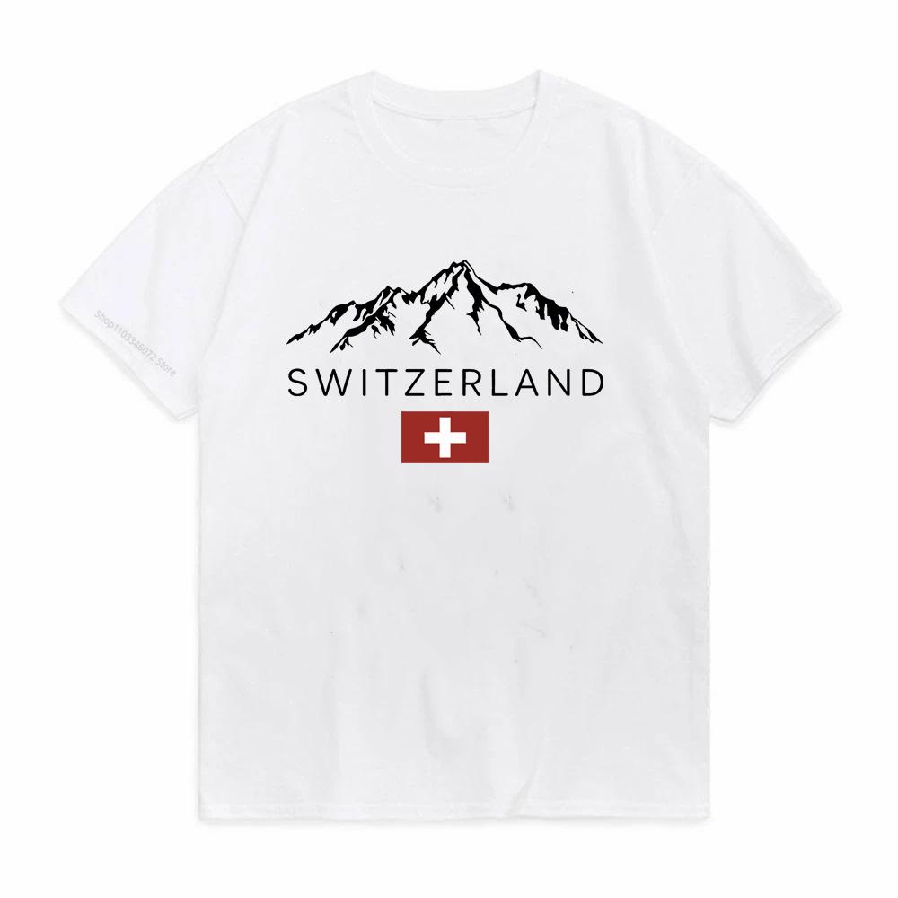 Tričko s potiskem švýcarského horského vzoru, kulatý výstřih, krátký rukáv, pánské letní módní ležérní sportovní tričko, Hip Hop tričko