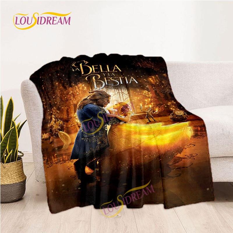 Märchendecke, Picknickmatte, Die Schöne und das Biest, Flanelldecke, Wohnzimmer-Schlafsofa, warme Decke, weiche Decke für Mädchen und Kinder
