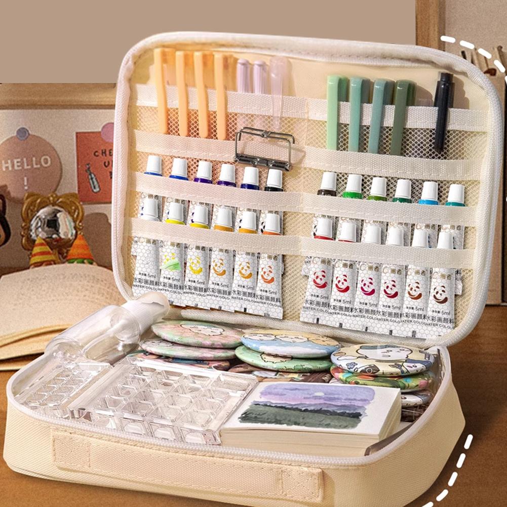 Drawing Kit Solid Watercolor Set with Watercolor Paint Brushes Walnut Wood Painting Tool with Sketch Book for Drawing Painting