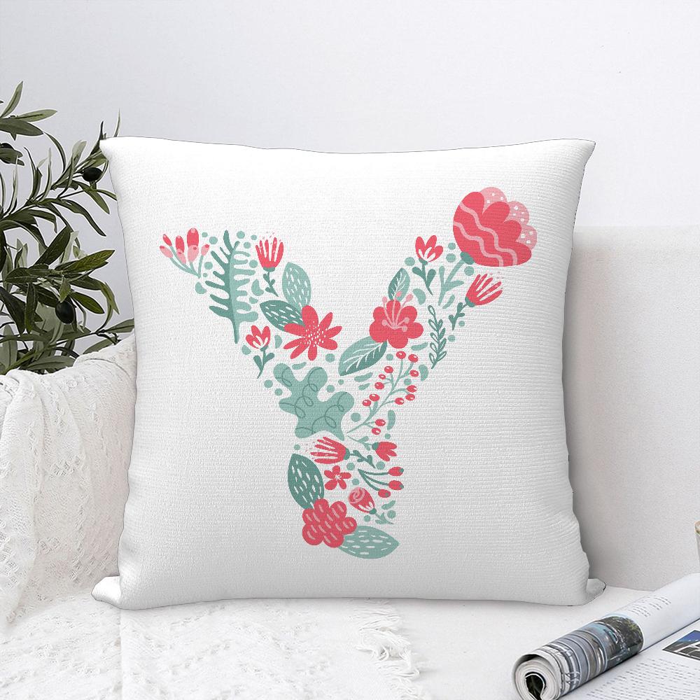 Cute Floral Letter Pillow Case Sofa Decorative Home Double-sided Printing Short Plush Cushion Cover Throw Pillow Cover Gifts