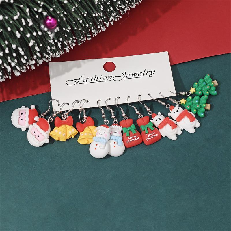 Set da 12 Pezzi Orecchini Natalizi Carini in Resina per Donne Ragazze Dolci 3D Cartoon Babbo Natale Pupazzo di Neve Orso Orecchino Gioiello Regalo di Capodanno
