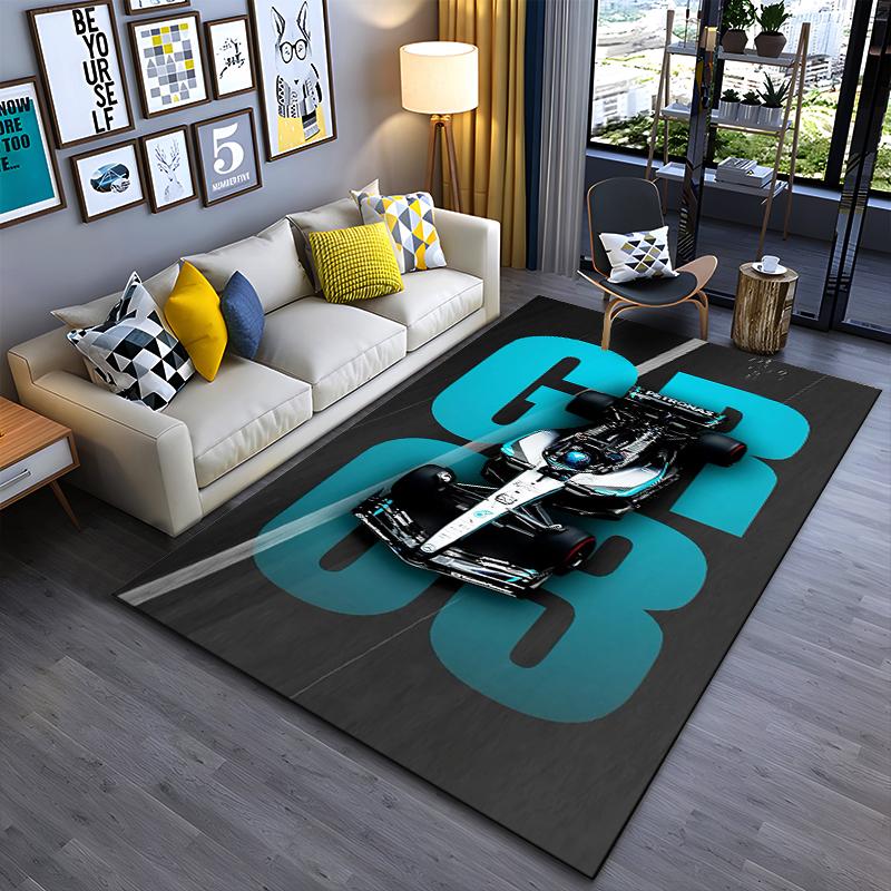 F1 Racing Area Rug, George Russell GR63 Mercedes Petronas Car Overhead Track Print, Motorsport Fan Decor, Non-Slip Mat