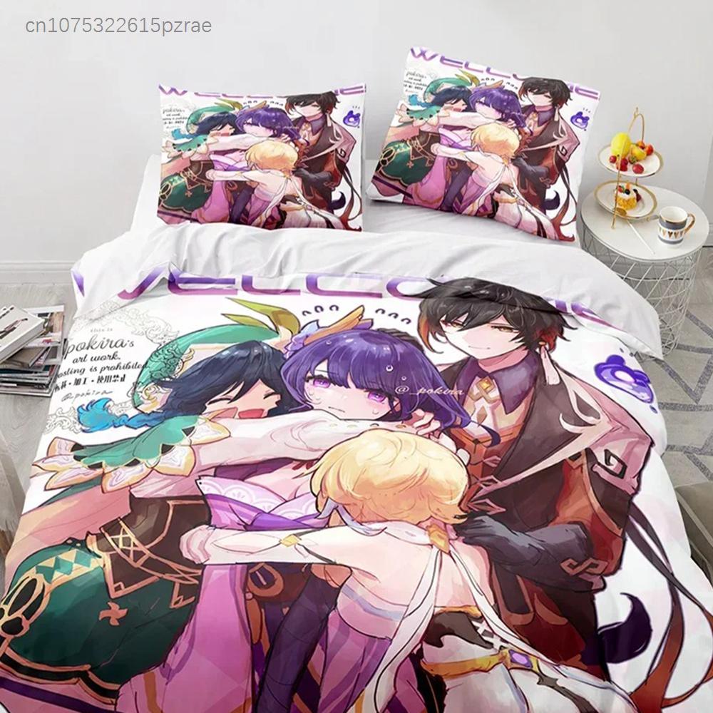 Genshin Impact Bedding Set Anime Game Kids Duvet Cover Sets Comfortable Bedspreads Queen King Size Bedroom Decor