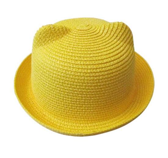 Mistdawn Cute Children Kids Boys Girls Straw Hat Cat Ears Devil Horns Bowler Derby Cap Summer Beach Sunhat