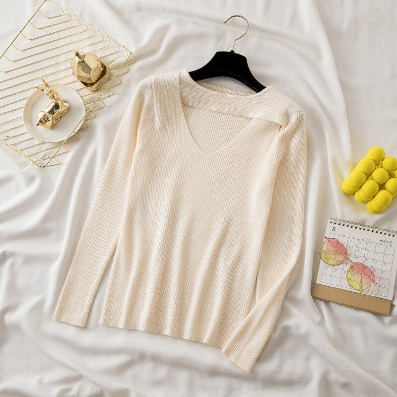 Πλεκτά μπλουζάκια με πάτο για γυναίκες Φθινόπωρο και Χειμώνας 2023 Μόδα Πουλόβερ με λαιμόκοψη μονόχρωμη λεπτή εφαρμογή πουλόβερ Ρούχα 28726