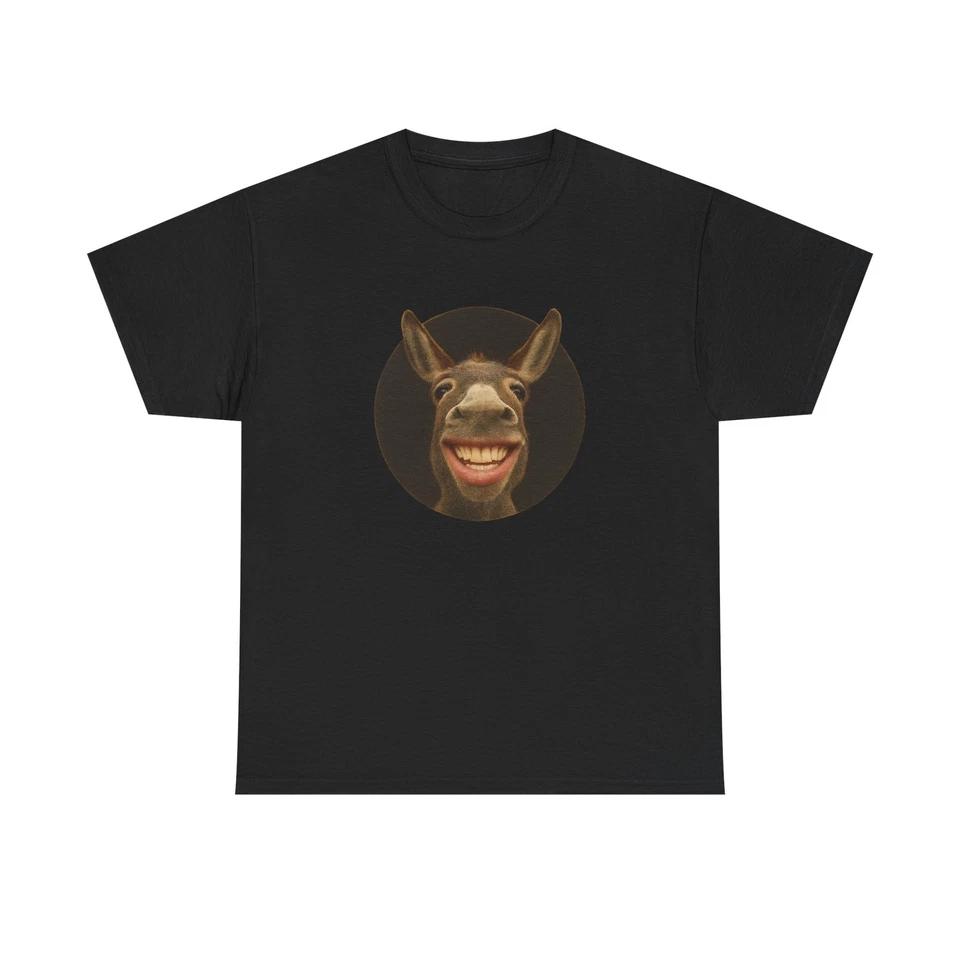 Unisex Adult T Shirt Laughable Animal Art Donkey Smile 2XL