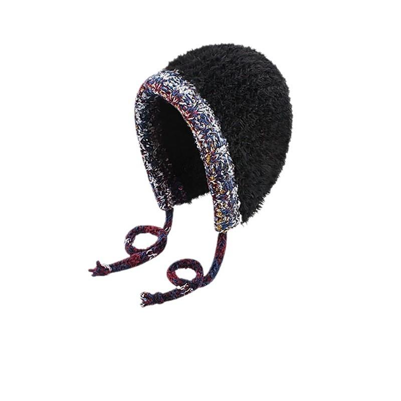 Fashion plush hat for women, small face in autumn and winter, big head circumference, ear protection, wool hat, outdoor warm and sweet knitted hat