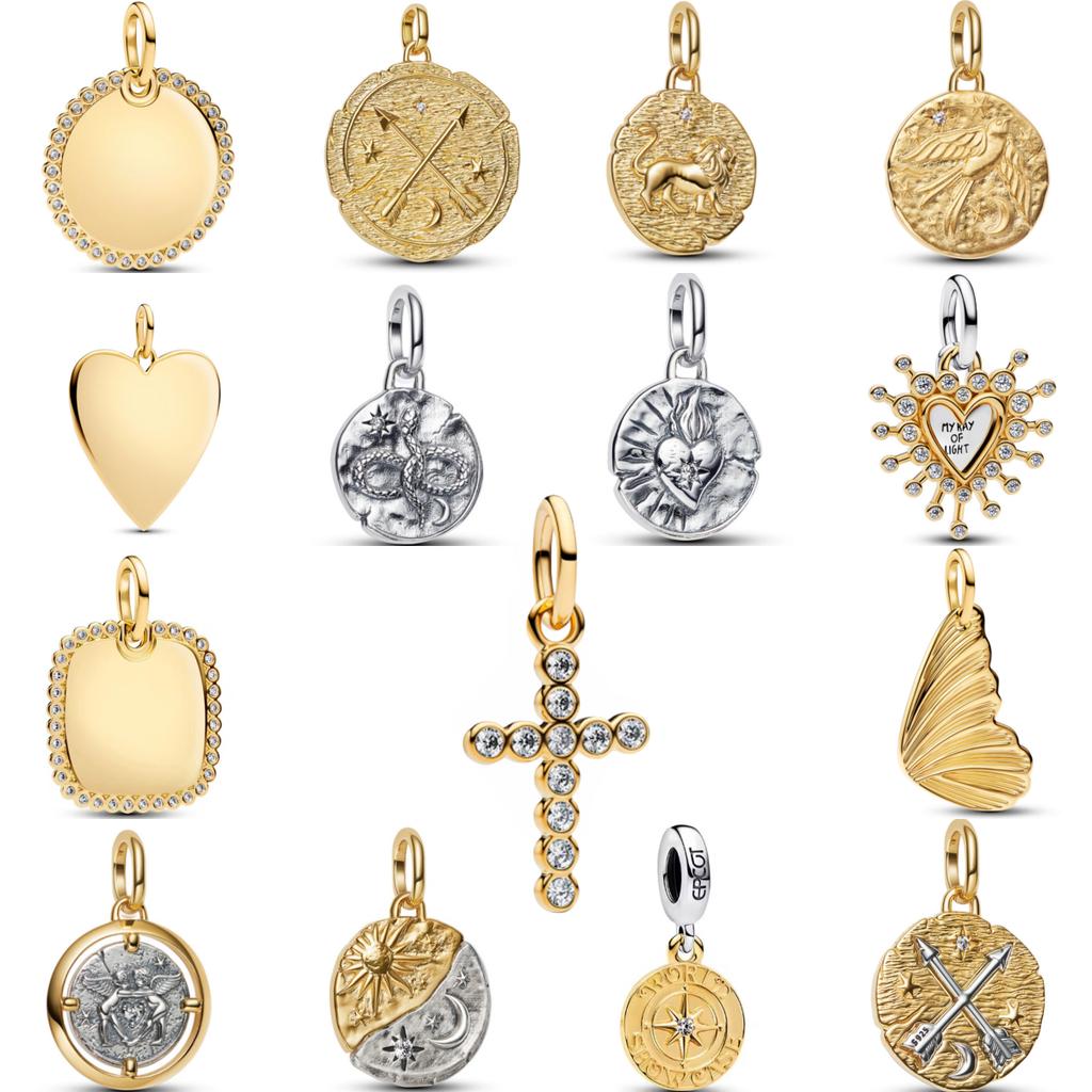 Europe New Copper Plated Gold Cross Constellation Charm Plain Pendant Bead Fit 3Mm Original Bracelet Jewelry For Gift