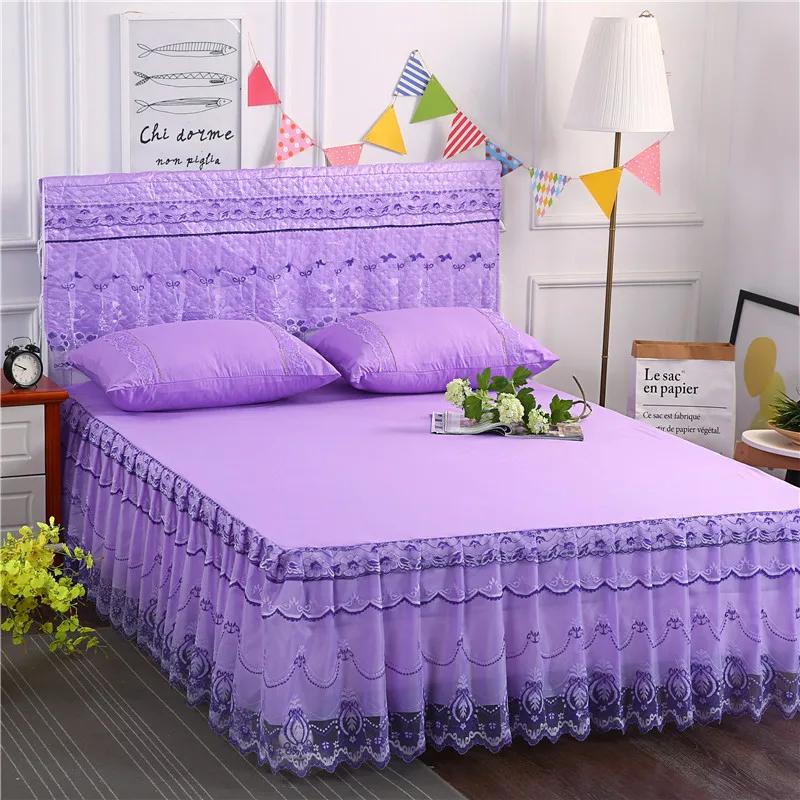 3pcs Set Bed Spread Princess Lace Bed Skirt Solid Color Luxury King Queen Bedspread with 2pcs Pillowcase