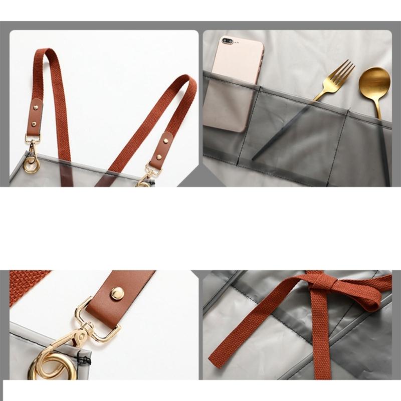 Transparent TPU Cross Back Cooking Apron Oil-proof Overall Household Kitchen Women Work Clothes with Pocket Halter Apron