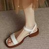 Fashion Leather Flat Sandals Women's Summer New Comfortable Soft Sole Thick Heel with Open Toe Roman Shoes